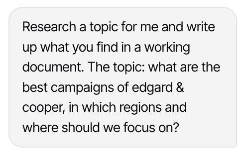 Prompt asking Inku to research the best campaigns of a competitor and write a working document