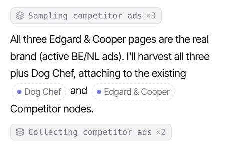 Inku agent attaching harvested competitor ads to existing competitor nodes