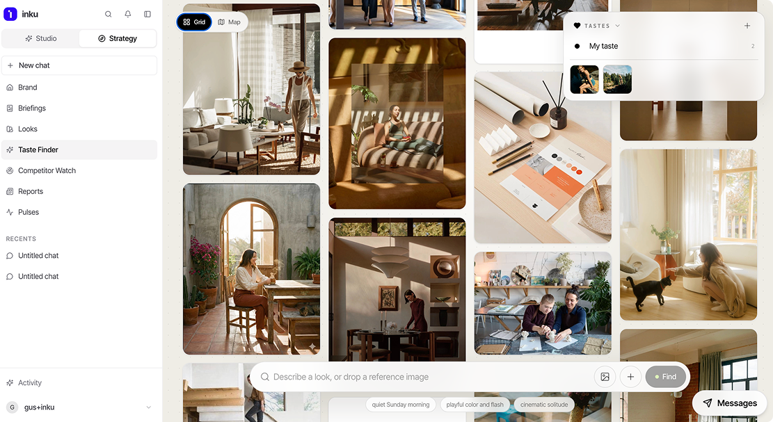 Inku taste finder showing a moodboard grid of reference images