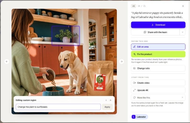 Inku editing panel changing a product inside an existing lifestyle image