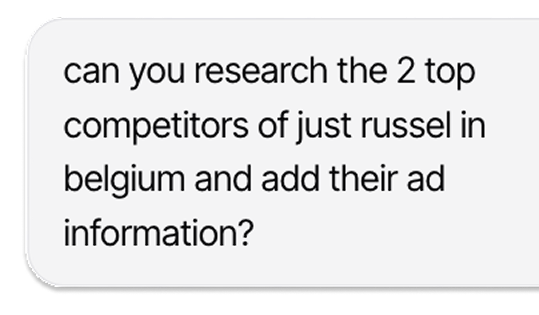 Chat prompt asking Inku to research the two top competitors and add their ad information